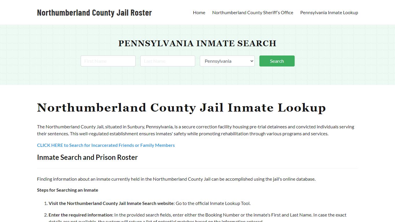 Northumberland County Jail Roster Lookup, PA, Inmate Search