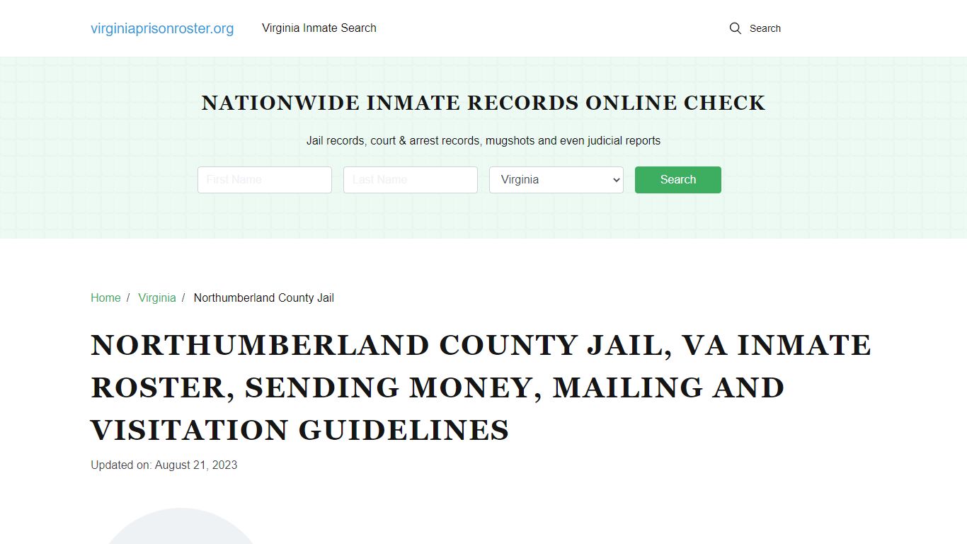 Northumberland County Jail, VA: Offender Search, Visitation & Contact Info
