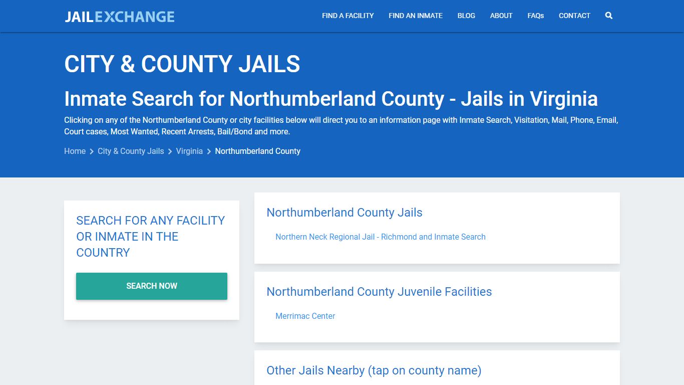 Inmate Search for Northumberland County | Jails in Virginia - Jail Exchange