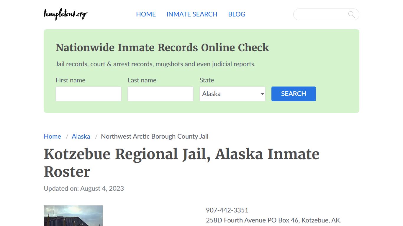 Kotzebue Regional Jail, Alaska Inmate Booking - Templeton