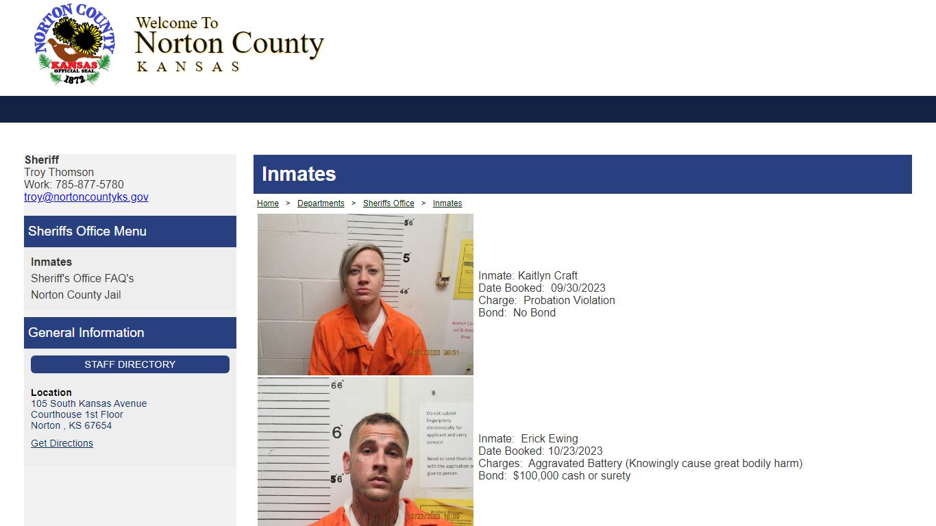 Official Website for Norton County Kansas - Inmates