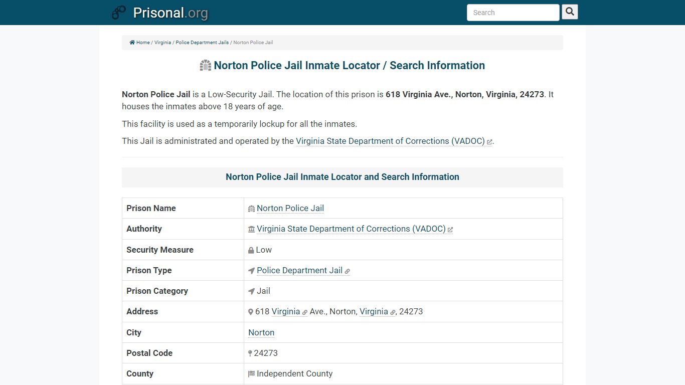 Norton Police Jail-Inmate Locator/Search Info, Phone, Fax, Email ...