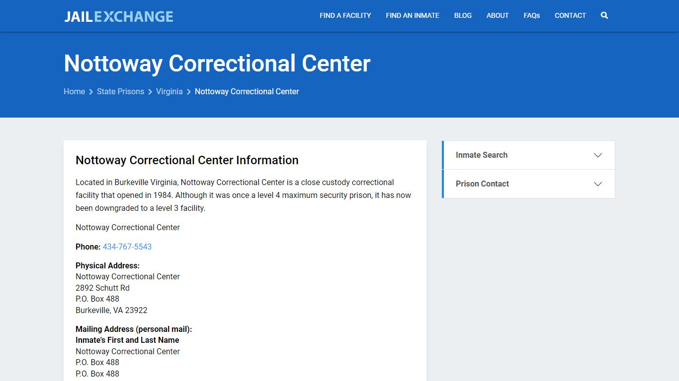 Nottoway Correctional Center Inmate Search, VA - Jail Exchange
