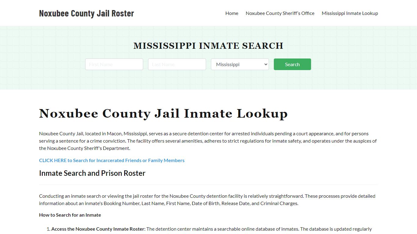 Noxubee County Jail Roster Lookup, MS, Inmate Search