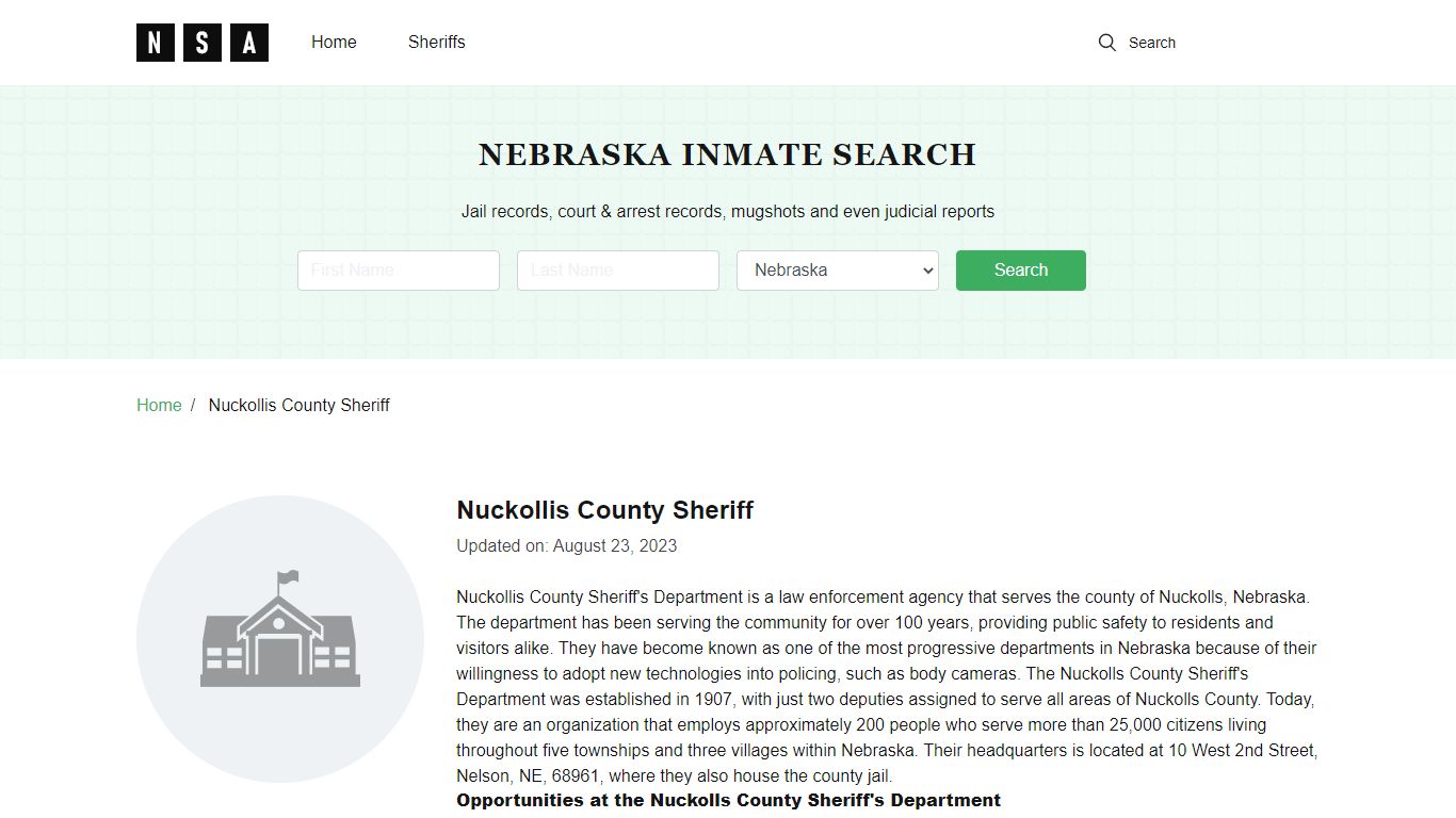 Nuckollis County Sheriff, Nebraska and County Jail Information