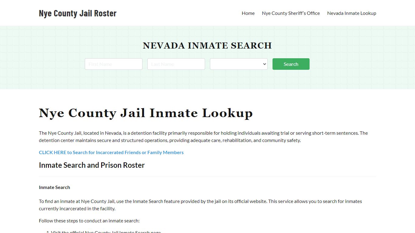 Nye County Jail Roster Lookup, NV, Inmate Search