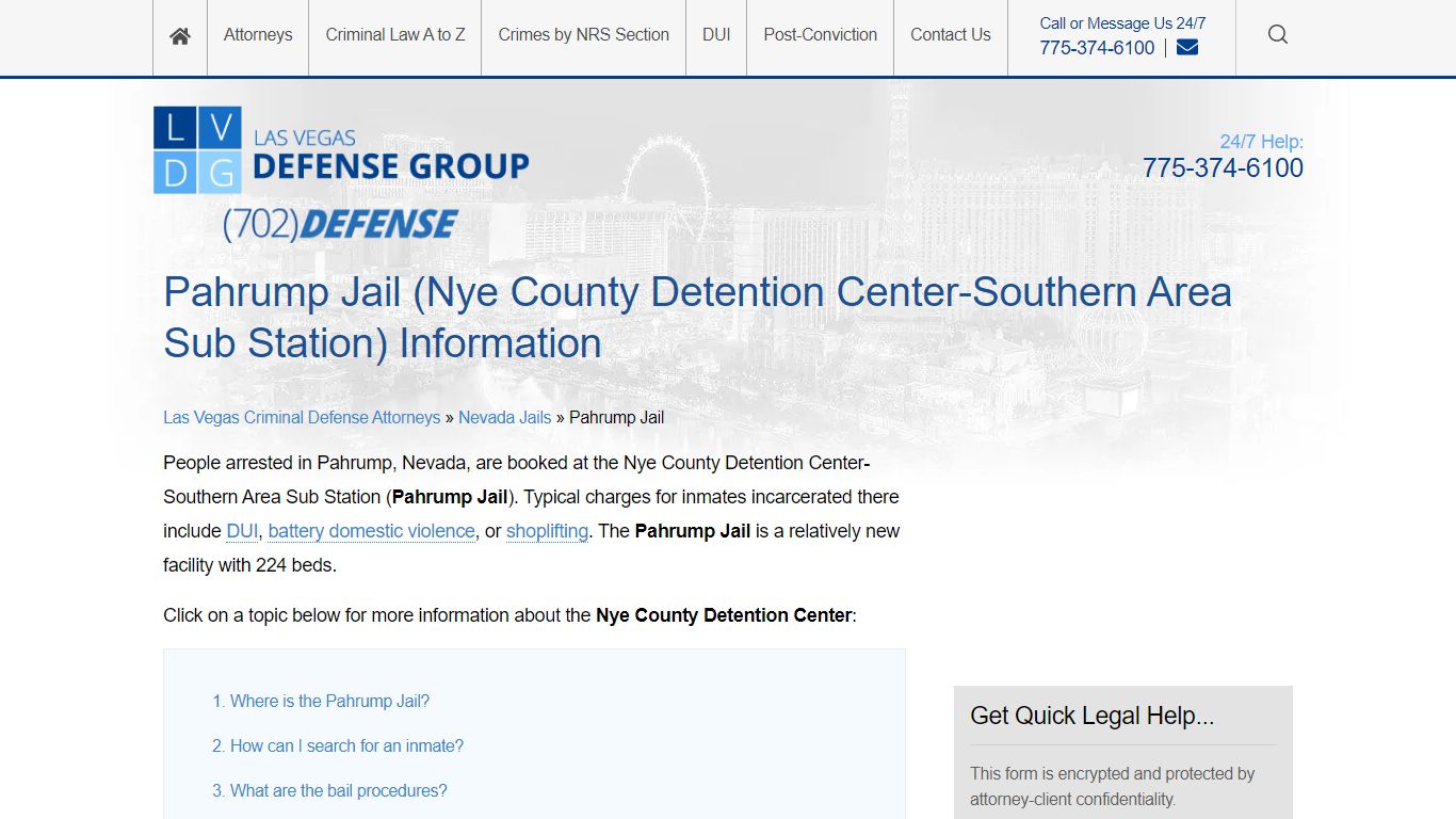 "Pahrump Jail" Info | Nye County Detention Center in NV