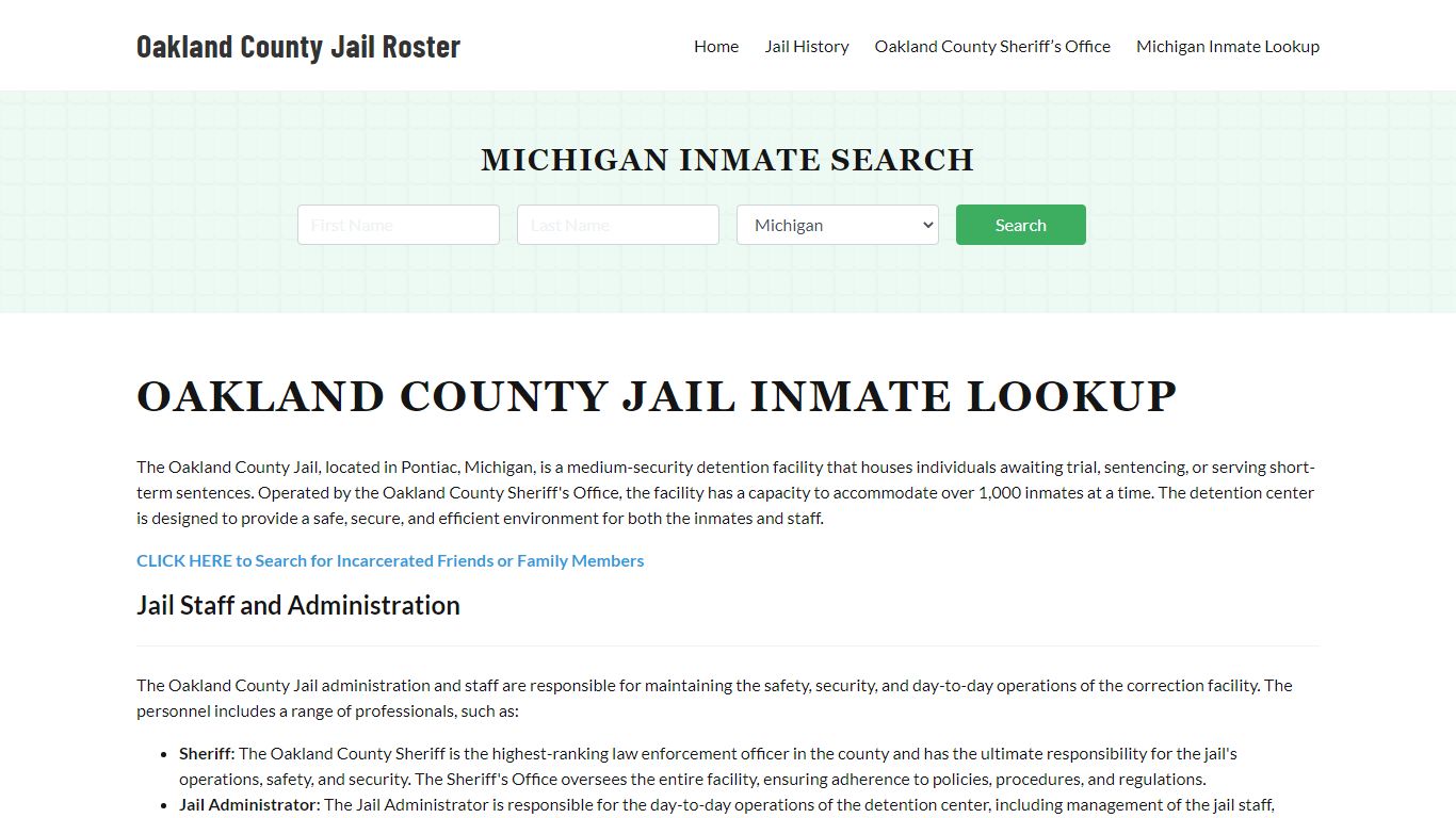 Oakland County Jail Roster Lookup, MI, Inmate Search