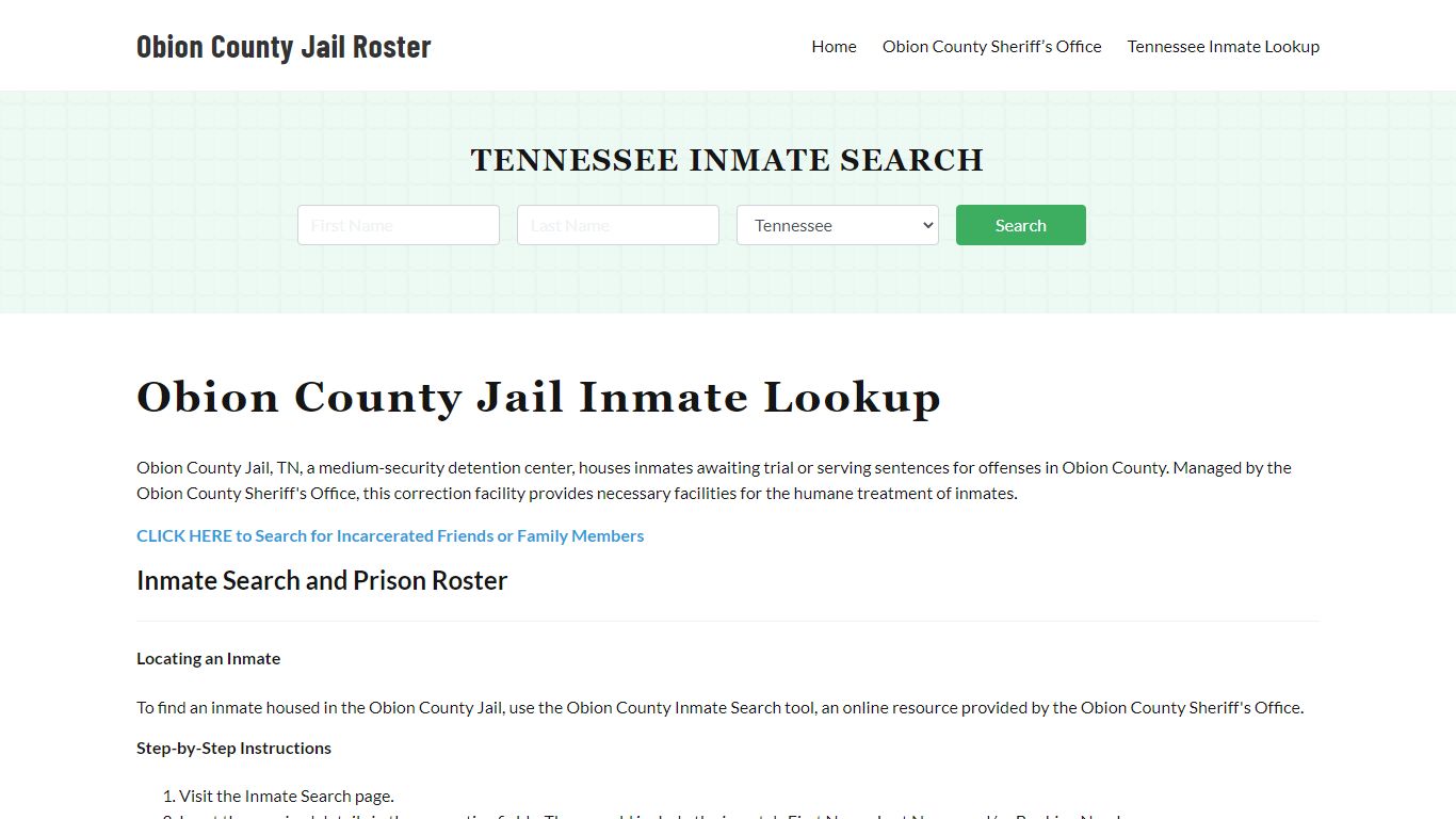 Obion County Jail Roster Lookup, TN, Inmate Search