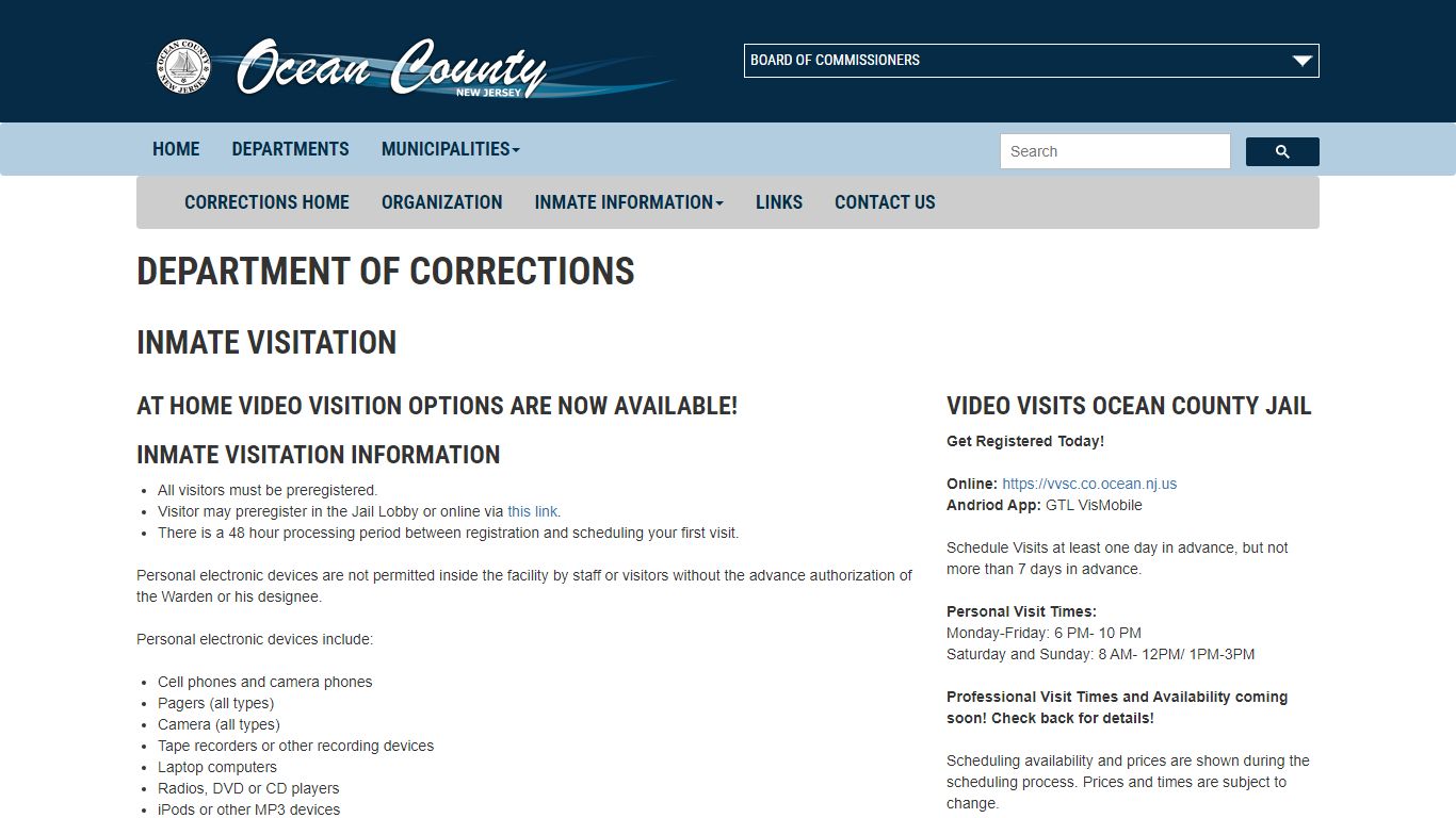Inmate Visitation | Ocean County Government