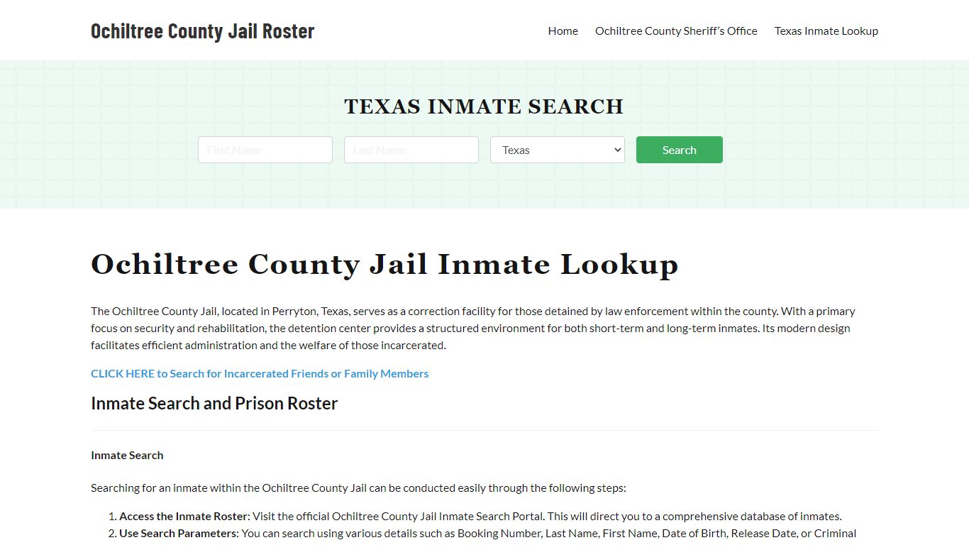 Ochiltree County Jail Roster Lookup, TX, Inmate Search