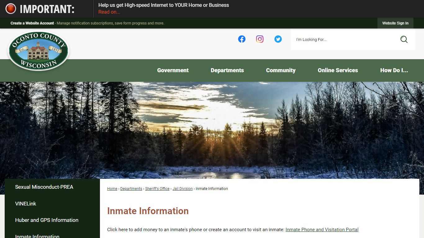 Inmate Information | Oconto County, WI