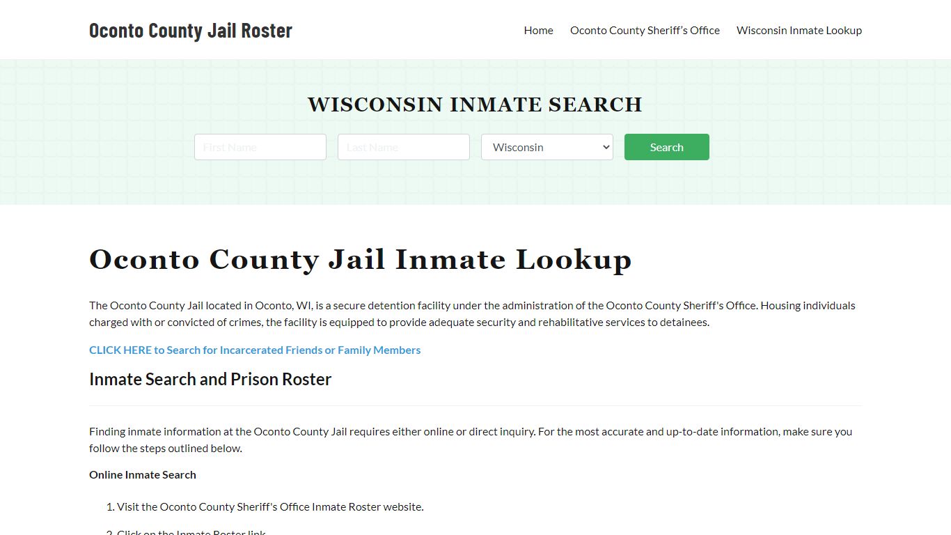 Oconto County Jail Roster Lookup, WI, Inmate Search