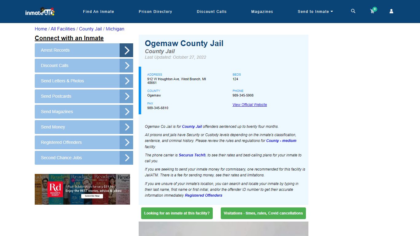Ogemaw County Jail - Inmate Locator - West Branch, MI