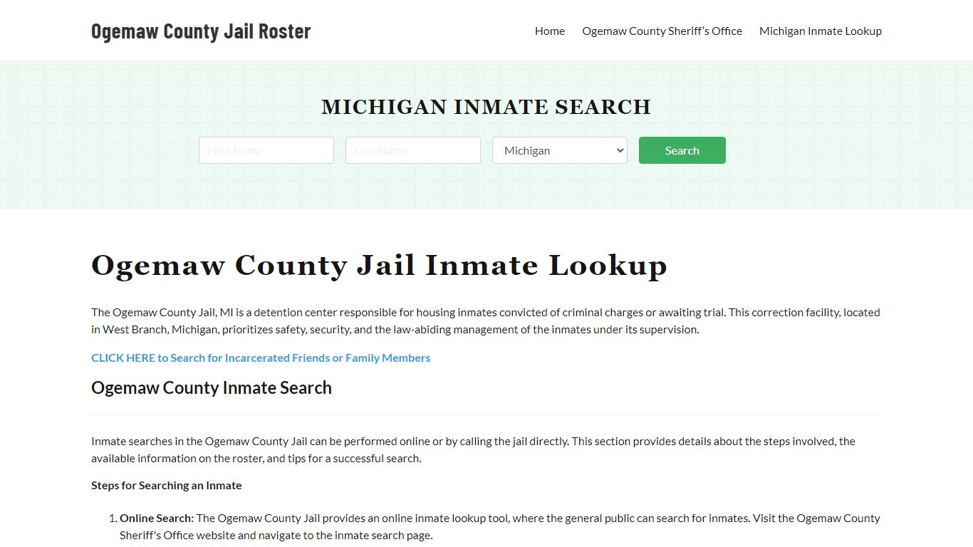 Ogemaw County Jail Roster Lookup, MI, Inmate Search