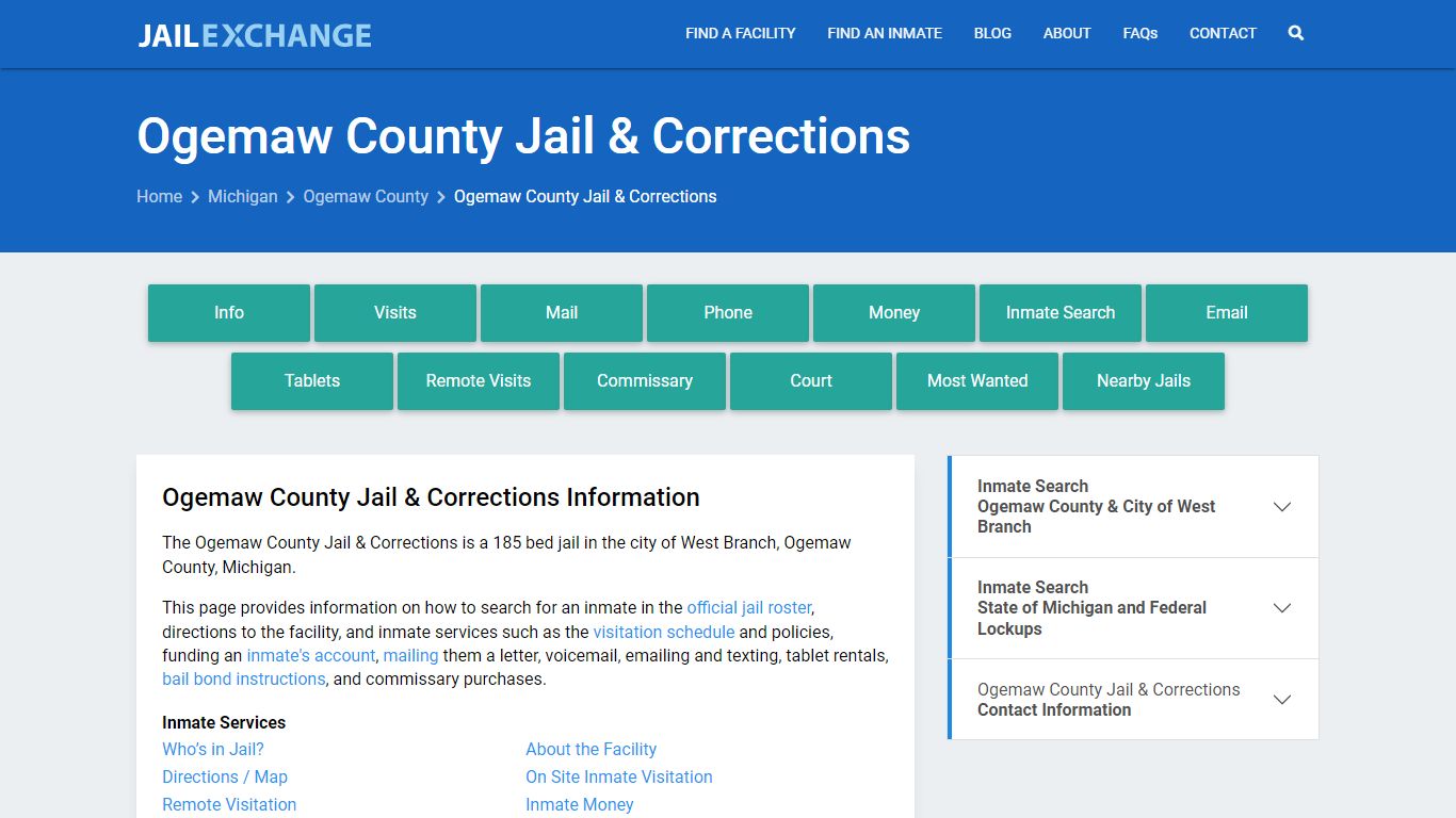 Ogemaw County Jail & Corrections, MI Inmate Search, Information