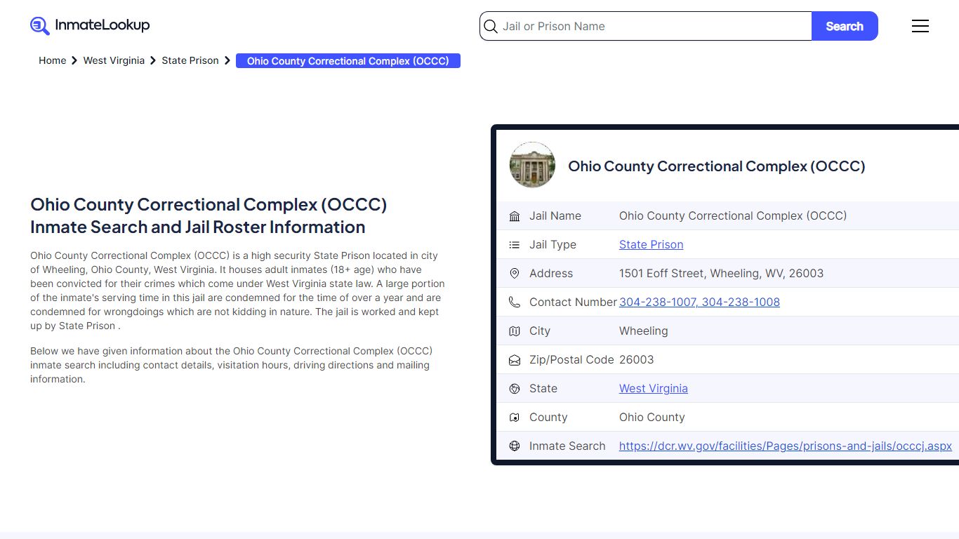Ohio County Correctional Complex (OCCC) Inmate Search - Wheeling West ...