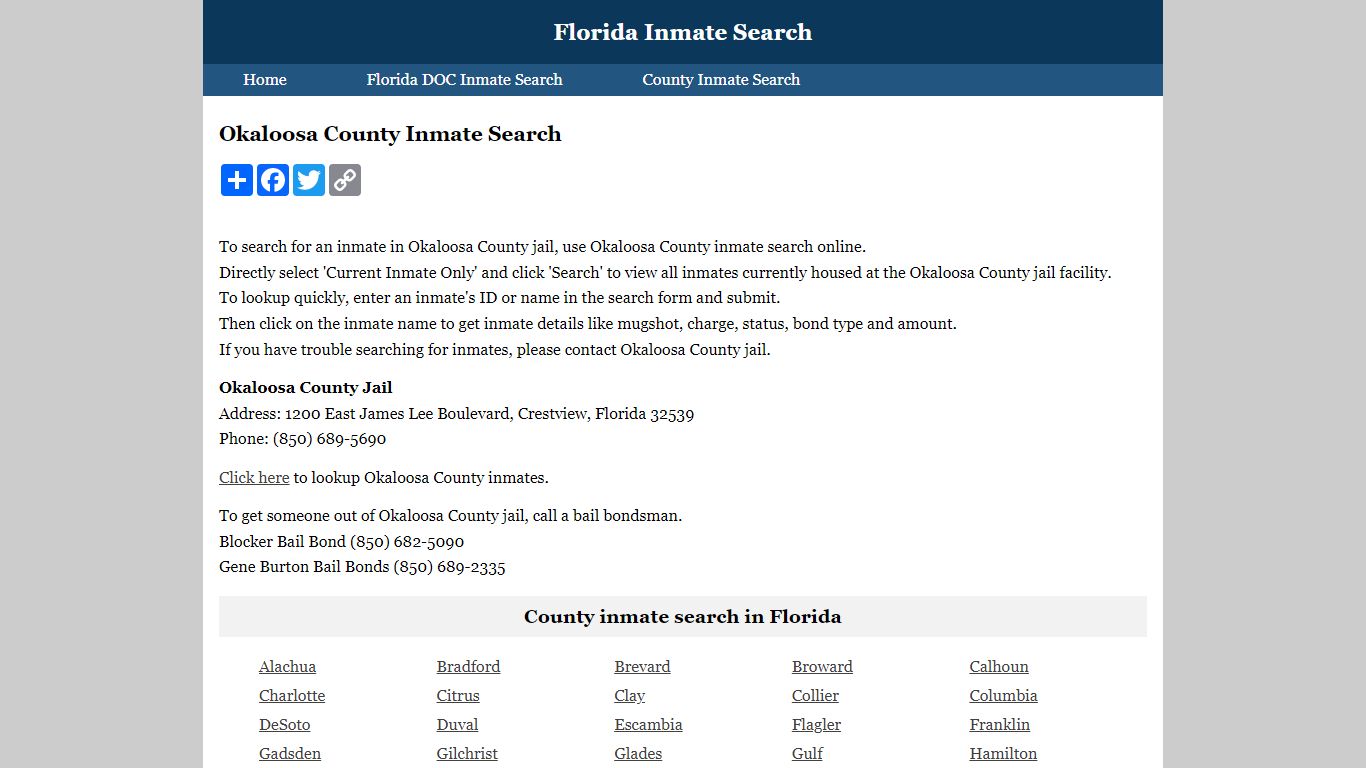 Okaloosa County Inmate Search