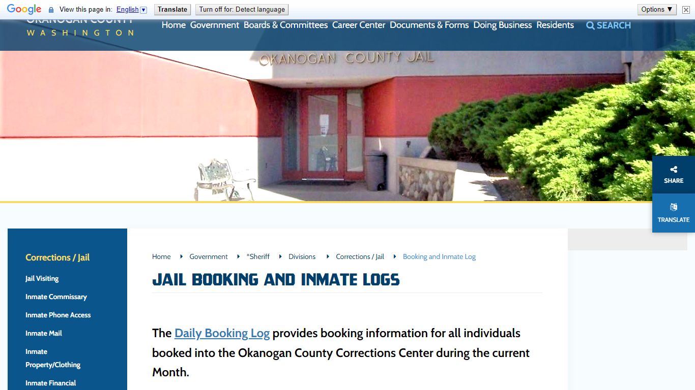 Jail Booking and Inmate Logs - Okanogan County, Washington