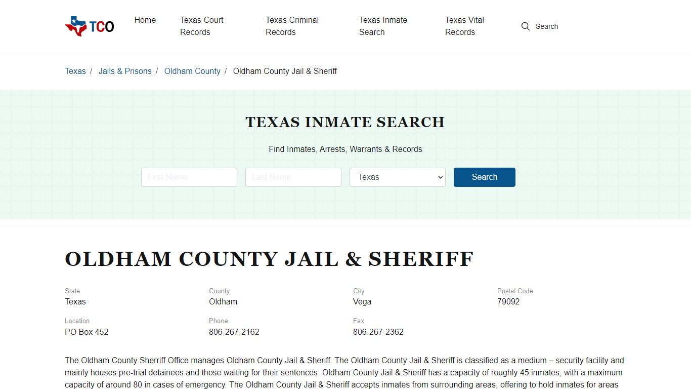 Oldham County Jail & Sheriff - txcountyoffices.org