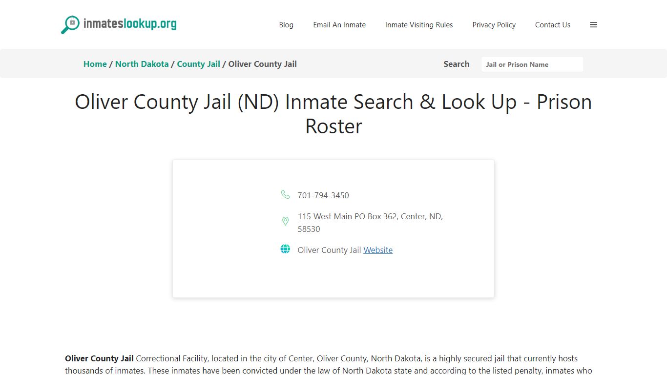 Oliver County Jail (ND) Inmate Search & Look Up - Prison Roster