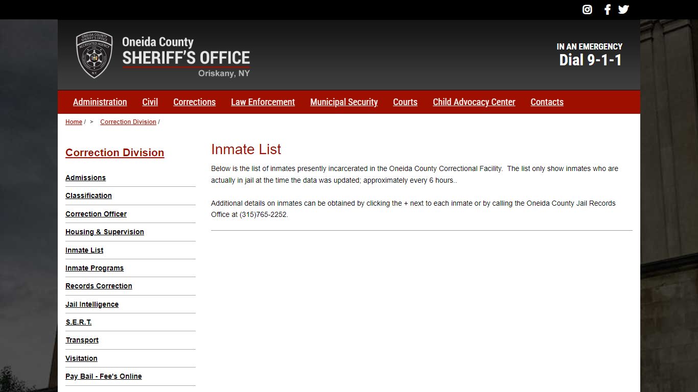 Inmate List | Oneida County Sheriff