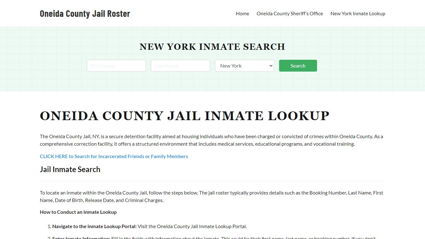Oneida County Jail Roster Lookup, NY, Inmate Search