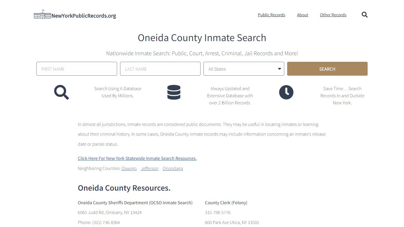 Oneida County Inmate Search - OCSO Current & Past Jail Records