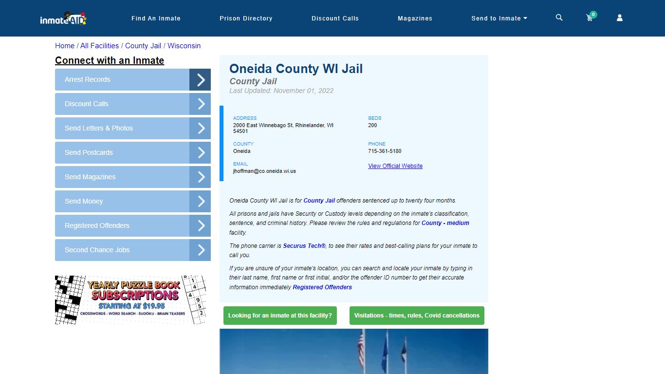 Oneida County WI Jail - Inmate Locator - Rhinelander, WI