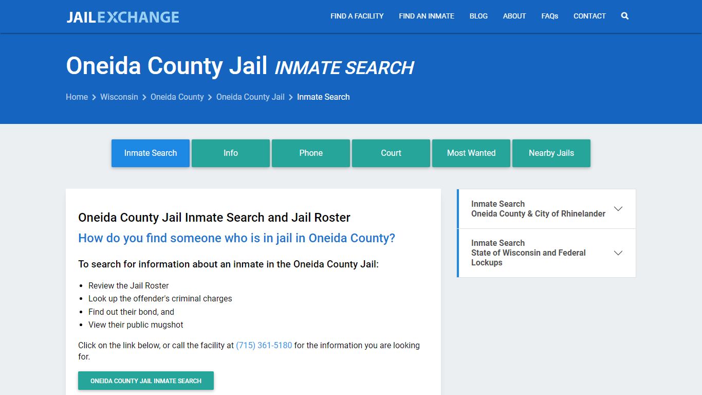 Inmate Search: Roster & Mugshots - Oneida County Jail, WI