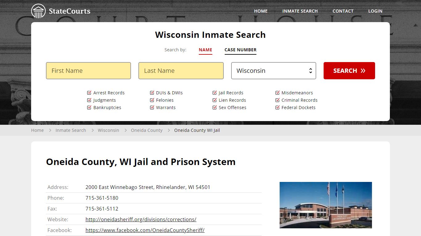 Oneida County WI Jail Inmate Records Search, Wisconsin - StateCourts