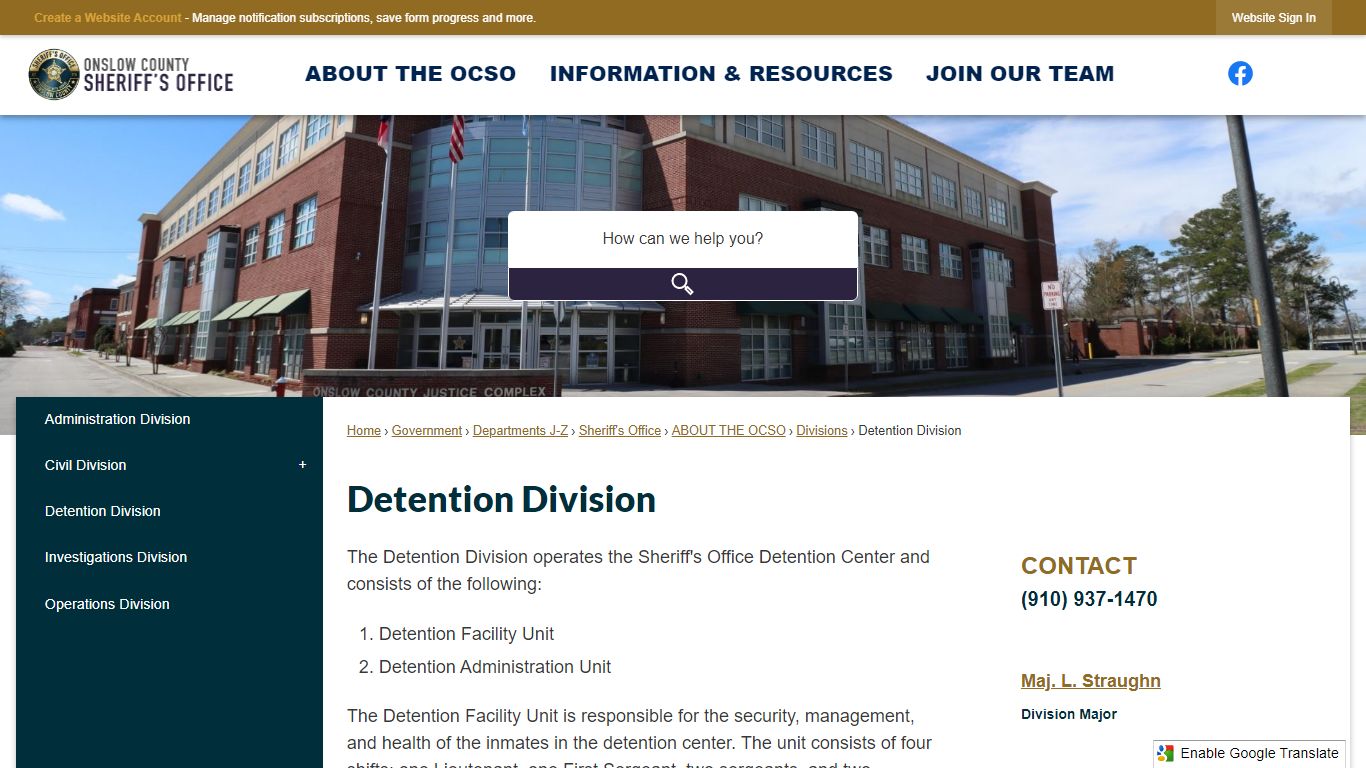 Detention Division | Onslow County, NC