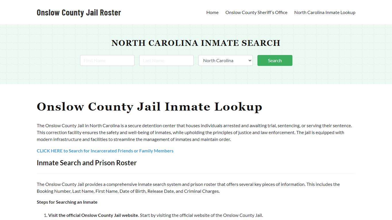 Onslow County Jail Roster Lookup, NC, Inmate Search