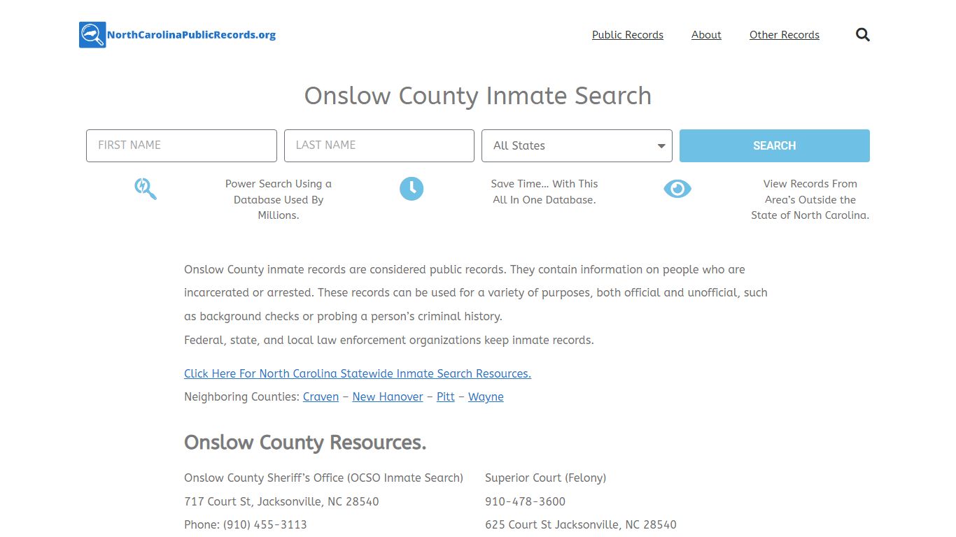 Onslow County Inmate Search - OCSO Current & Past Jail Records