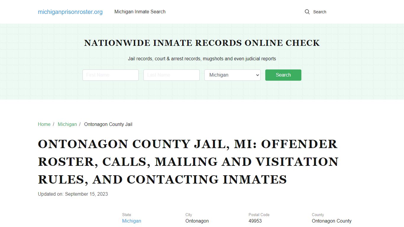 Ontonagon County Jail, MI: Inmate Search, Visitation & Contact Info