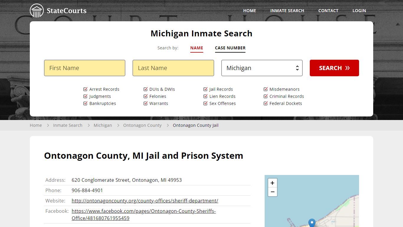 Ontonagon County Jail Inmate Records Search, Michigan - StateCourts