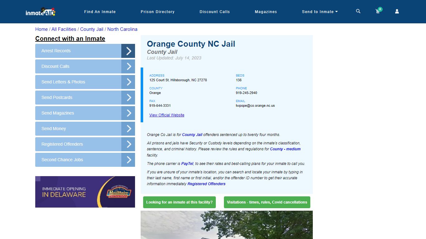 Orange County NC Jail - Inmate Locator - Hillsborough, NC