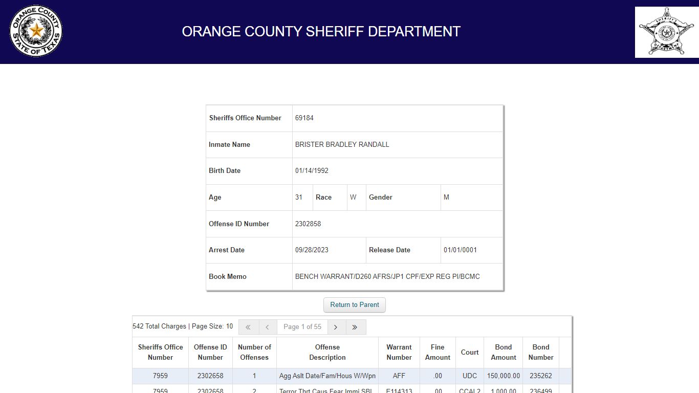 Inmate Information - Orange County, Texas