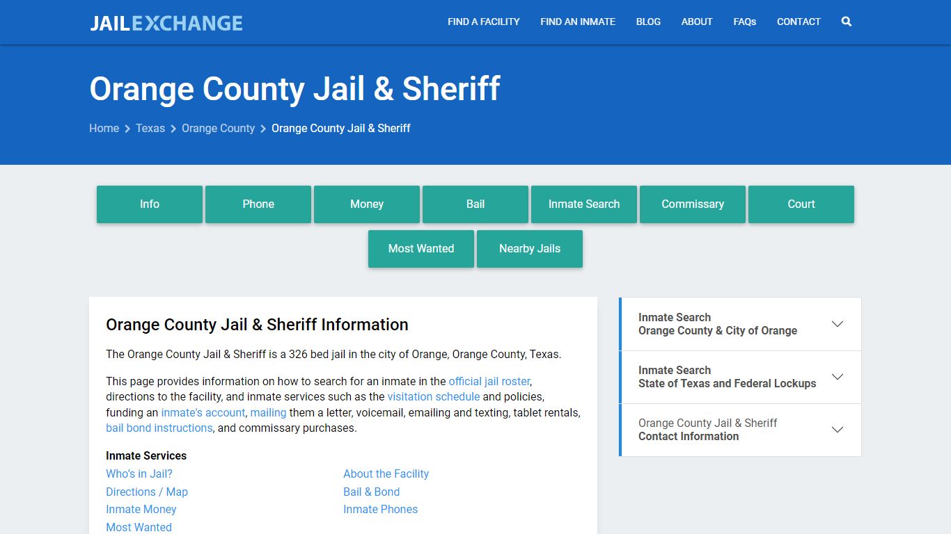 Orange County Jail & Sheriff, TX Inmate Search, Information