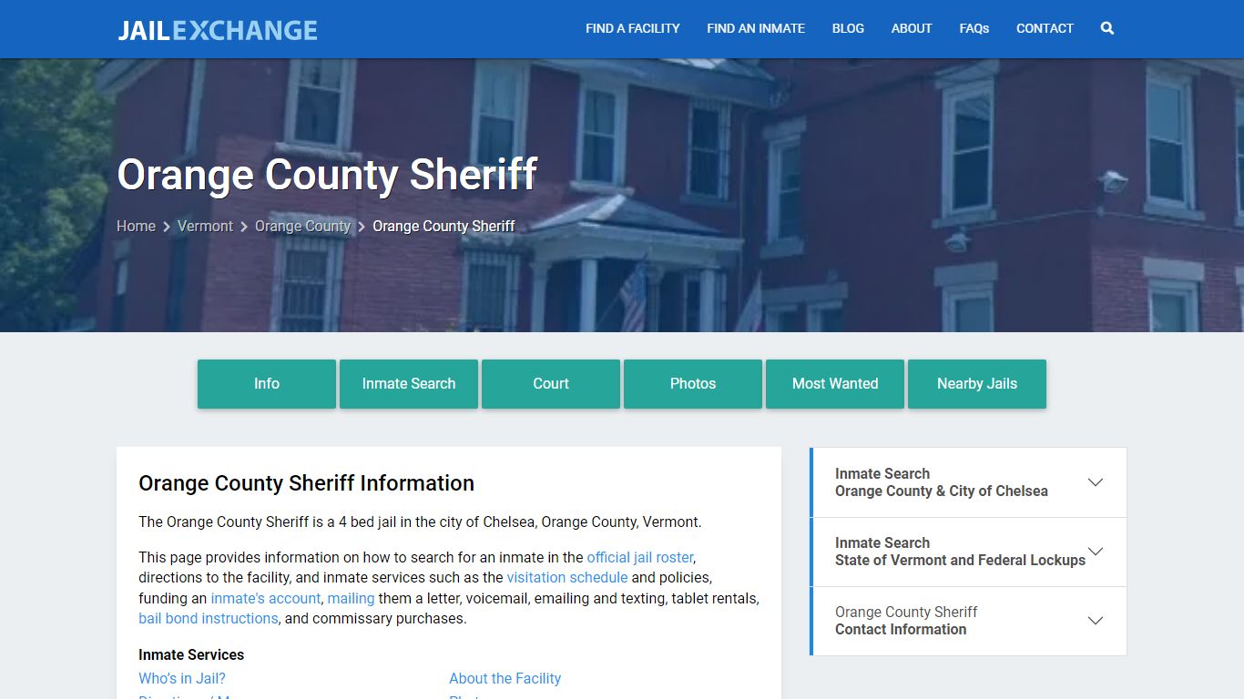 Orange County Sheriff, VT Inmate Search, Information - Jail Exchange