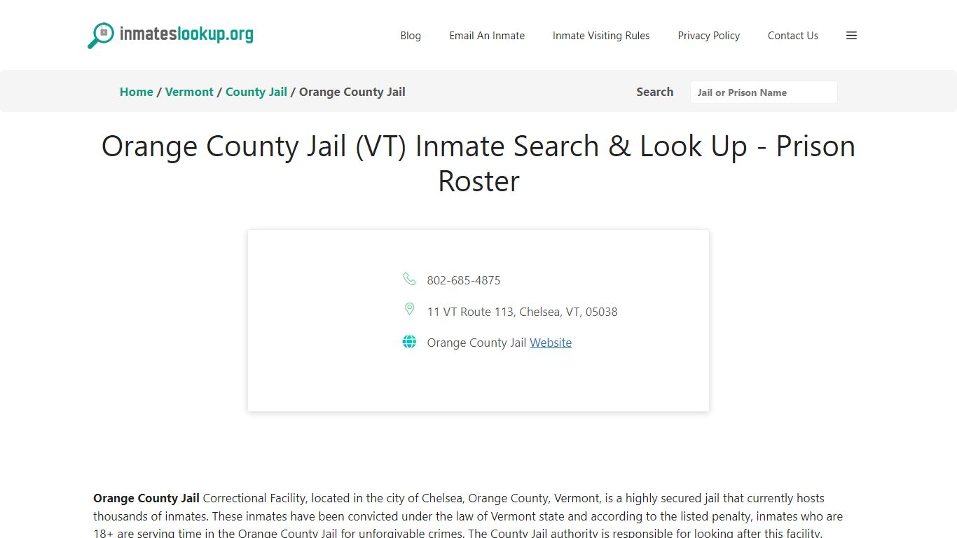 Orange County Jail (VT) Inmate Search & Look Up - Prison Roster