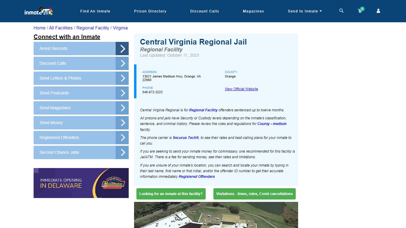 Central Virginia Regional Jail - Inmate Locator | Visits - Orange, VA