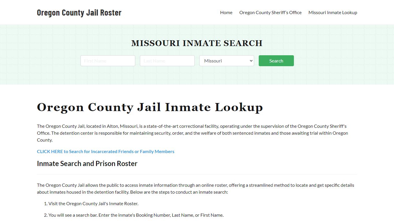 Oregon County Jail Roster Lookup, MO, Inmate Search