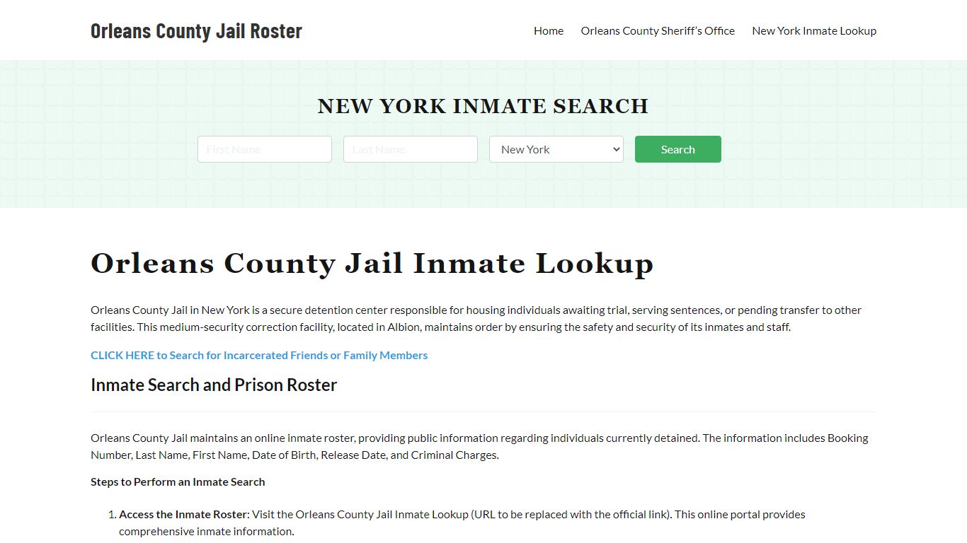 Orleans County Jail Roster Lookup, NY, Inmate Search