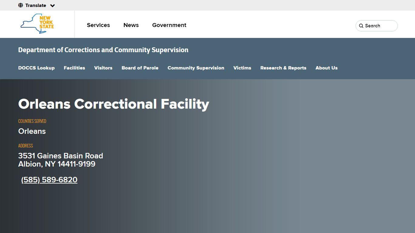 Orleans Correctional Facility | Department of Corrections and Community ...