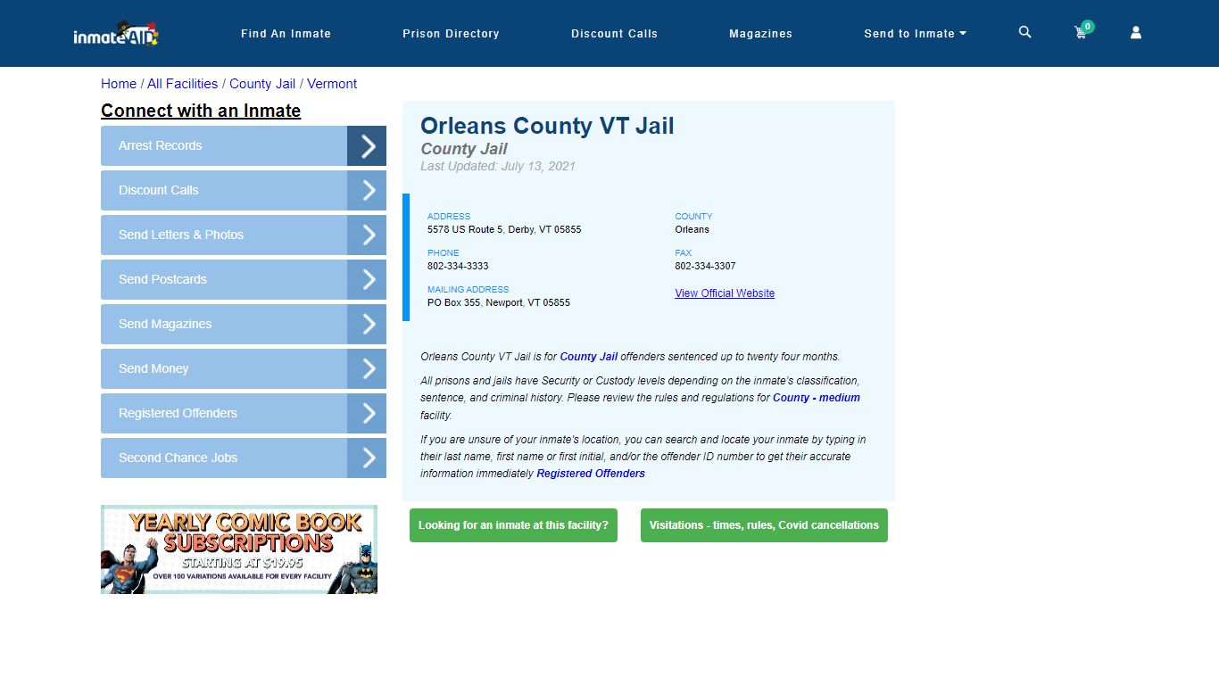 Orleans County VT Jail - Inmate Locator - Derby, VT