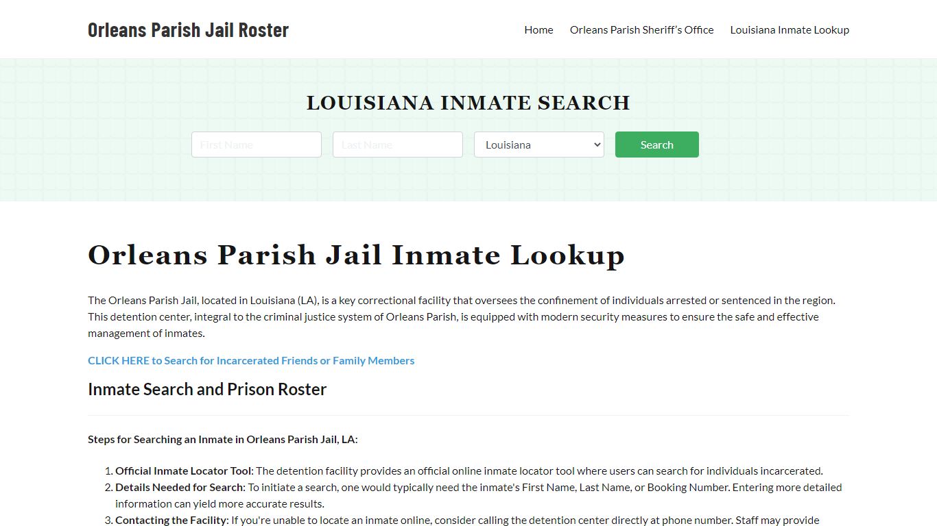 Orleans Parish Jail Roster Lookup, LA, Inmate Search