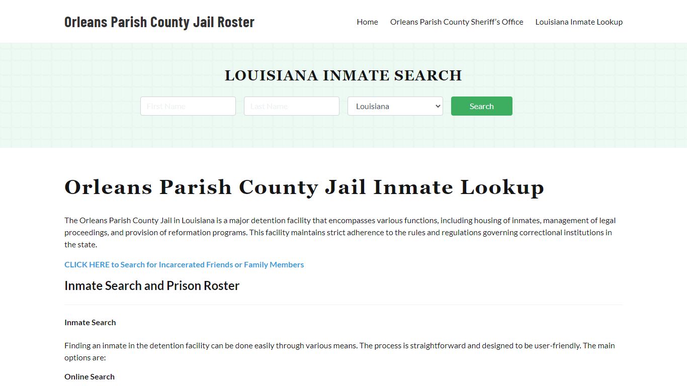 Orleans Parish County Jail Roster Lookup, LA, Inmate Search