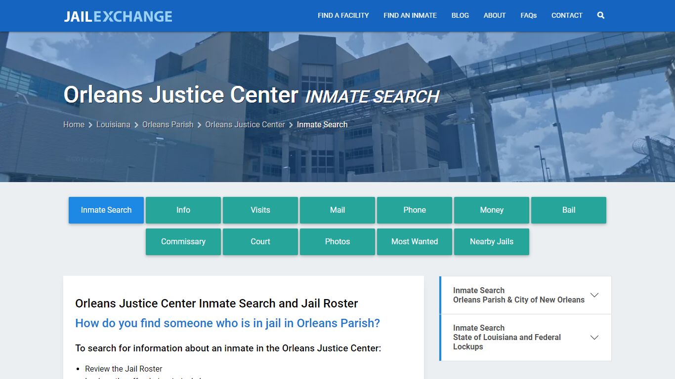 Inmate Search: Roster & Mugshots - Orleans Justice Center, LA