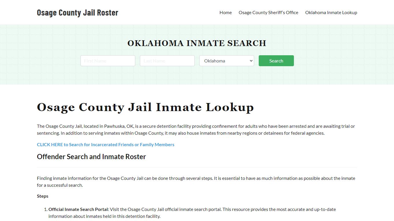 Osage County Jail Roster Lookup, OK, Inmate Search